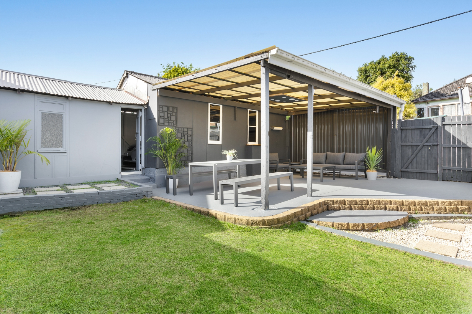Backyard and patio area