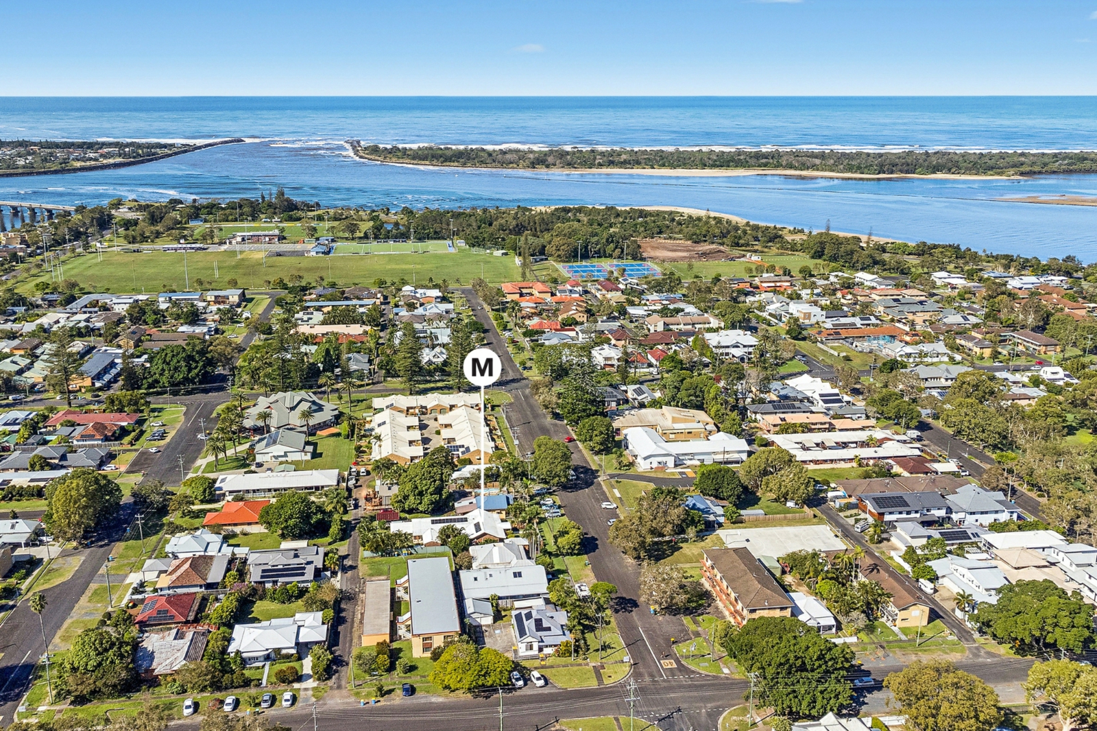 Aerial with Pin 29 Swift Street, Ballina